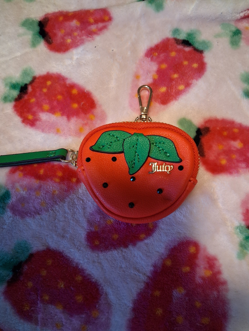 Juicy Couture  Strawberry Coin Pouch Keyring with Green Leaf